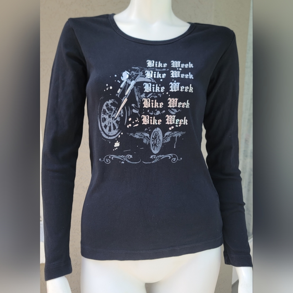 Biker Design Bike week Motorcycle 100% cotton long sleeves t-shirt black size L